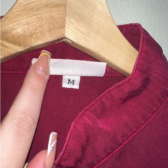 Bryn Walker Long Sleeve Button Up Blouse Dark Burgundy Size Medium Boxy Pockets - Picture 4 of 7